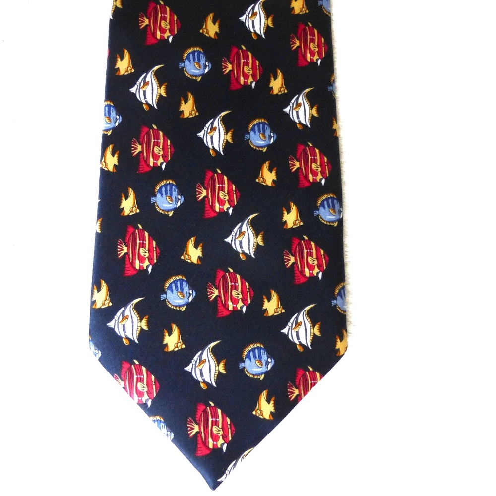 DUNHILL NAVY BLUE RED white black gold ANGEL FISH SILK TIE